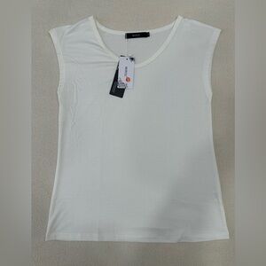 MIROL Women's Cap Sleeve Tank Tops U Neck Casual Shirts Loose Fit white size S